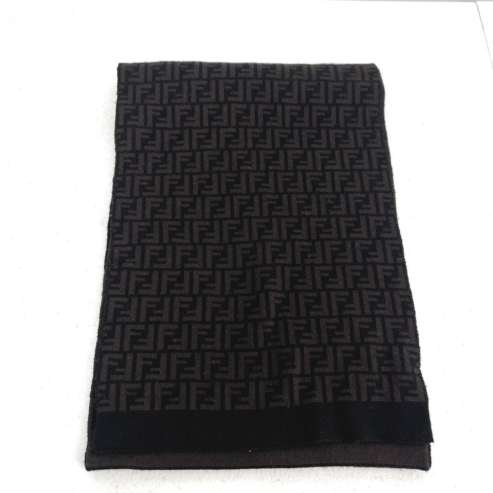 Fendi Zucca Monogram Scarf Brown Black 100% Wool Made in Italy‎ FF Logo - Picture 13 of 13